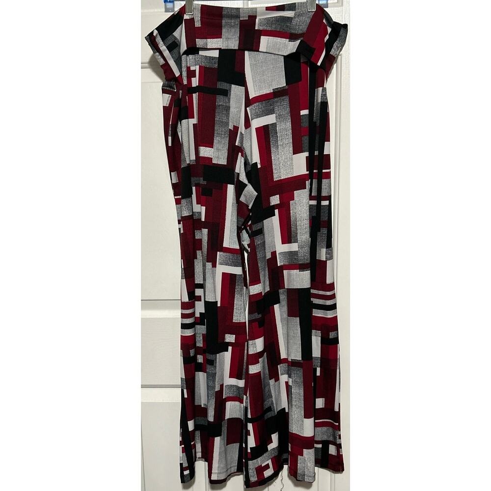 New Directions Women's Burgundy Red Black Pull-On Flowy Pants Size XL